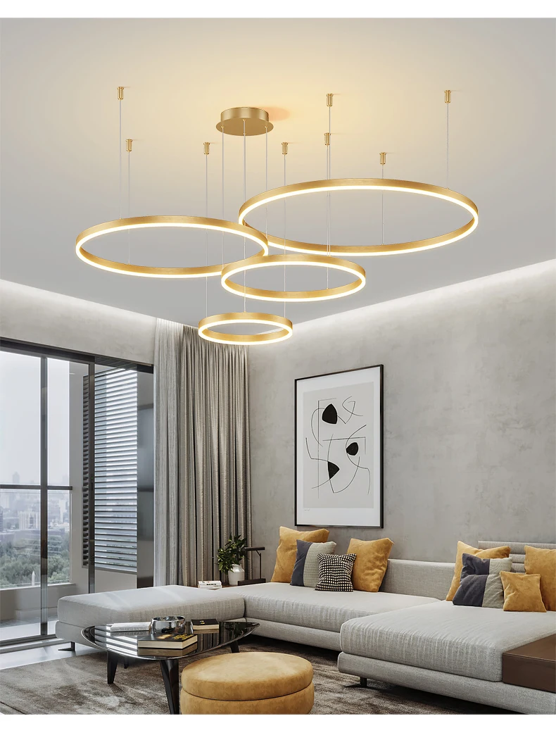 Modern LED Living Room Chandelier White/Gold Ring Ceiling Light For Dining Room Bedroom Kitchen Lustre Home Indoor Lighting