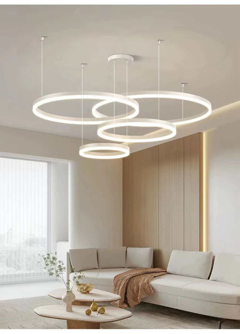 Modern LED Living Room Chandelier White/Gold Ring Ceiling Light For Dining Room Bedroom Kitchen Lustre Home Indoor Lighting