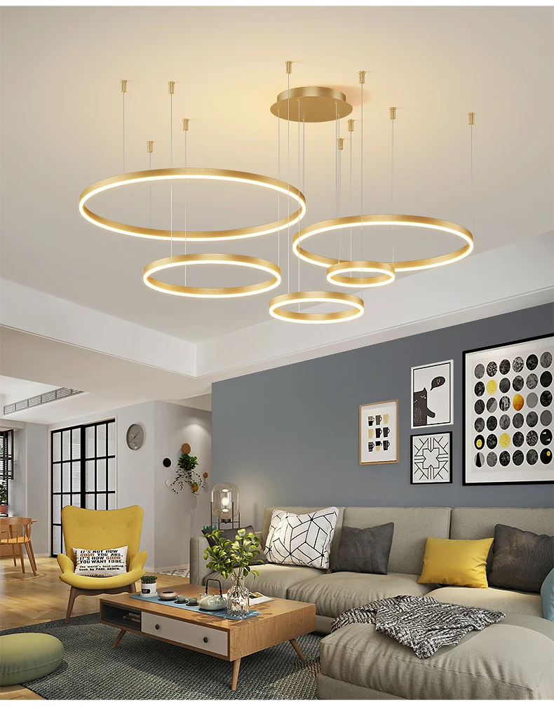 Modern LED Living Room Chandelier White/Gold Ring Ceiling Light For Dining Room Bedroom Kitchen Lustre Home Indoor Lighting