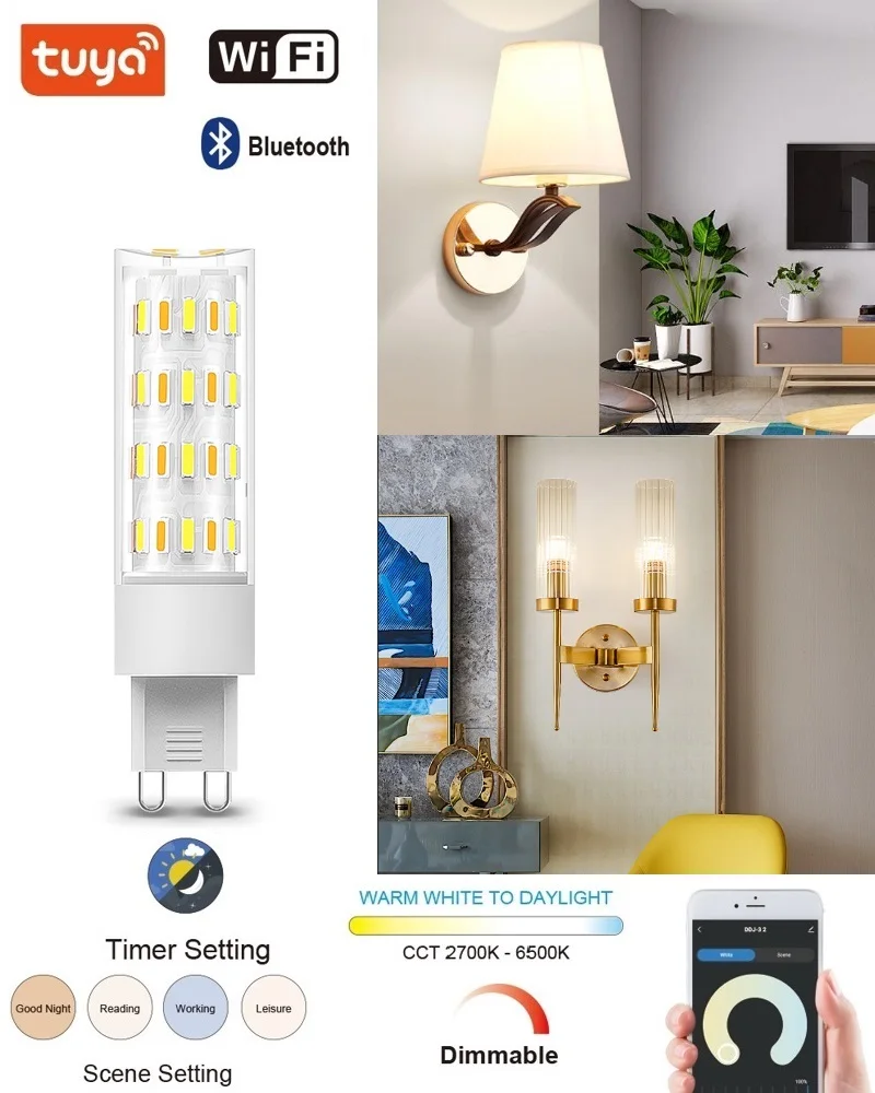 Tuya G9 Smart Light Dimmable 2700K-6500K G9 WiFi 5W 6W 7W LED Bulb Intelligent Lamp 230V Support Alexa Google Home Voice Control