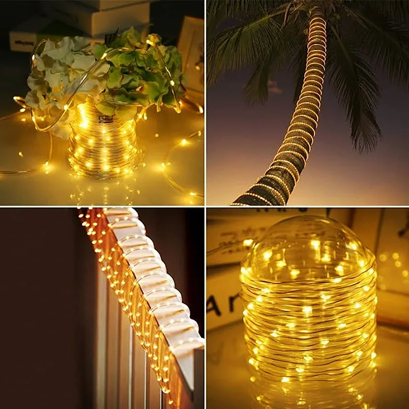 Outdoor Solar Tube Rope Led Light Garden Christmas Decoration Fairy String Light 32m/22M/12M/7M Outdoor Wedding Party Led Lamp
