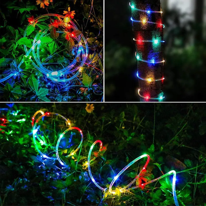 Outdoor Solar Tube Rope Led Light Garden Christmas Decoration Fairy String Light 32m/22M/12M/7M Outdoor Wedding Party Led Lamp