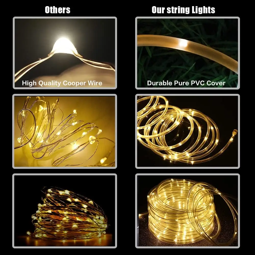 Outdoor Solar Tube Rope Led Light Garden Christmas Decoration Fairy String Light 32m/22M/12M/7M Outdoor Wedding Party Led Lamp