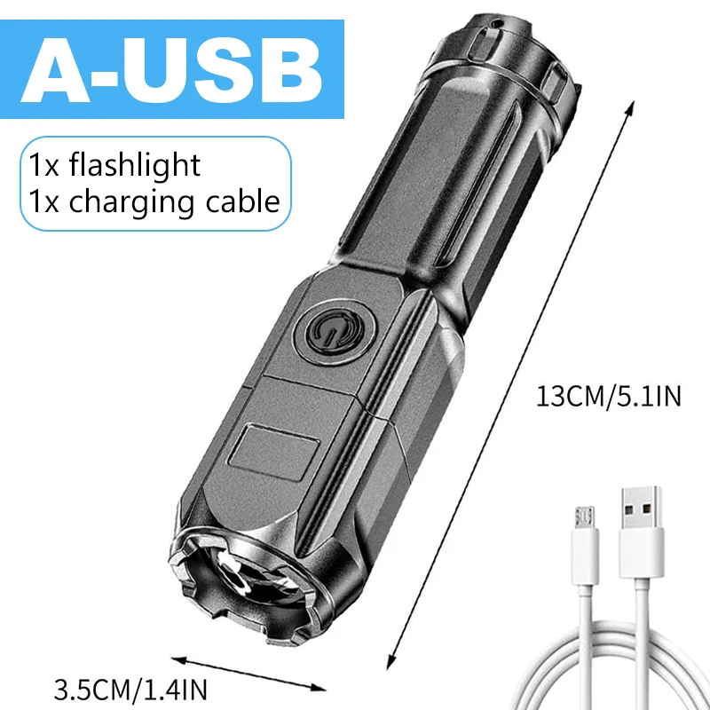 Powerful LED Flashlight USB Rechargeable Torch Portable Zoomable Camping Light 3 Lighting Modes For Outdoor Hiking Emergency