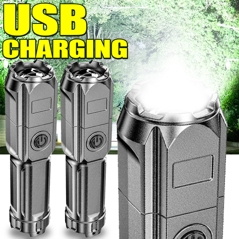 Powerful LED Flashlight USB Rechargeable Torch Portable Zoomable Camping Light 3 Lighting Modes For Outdoor Hiking Emergency