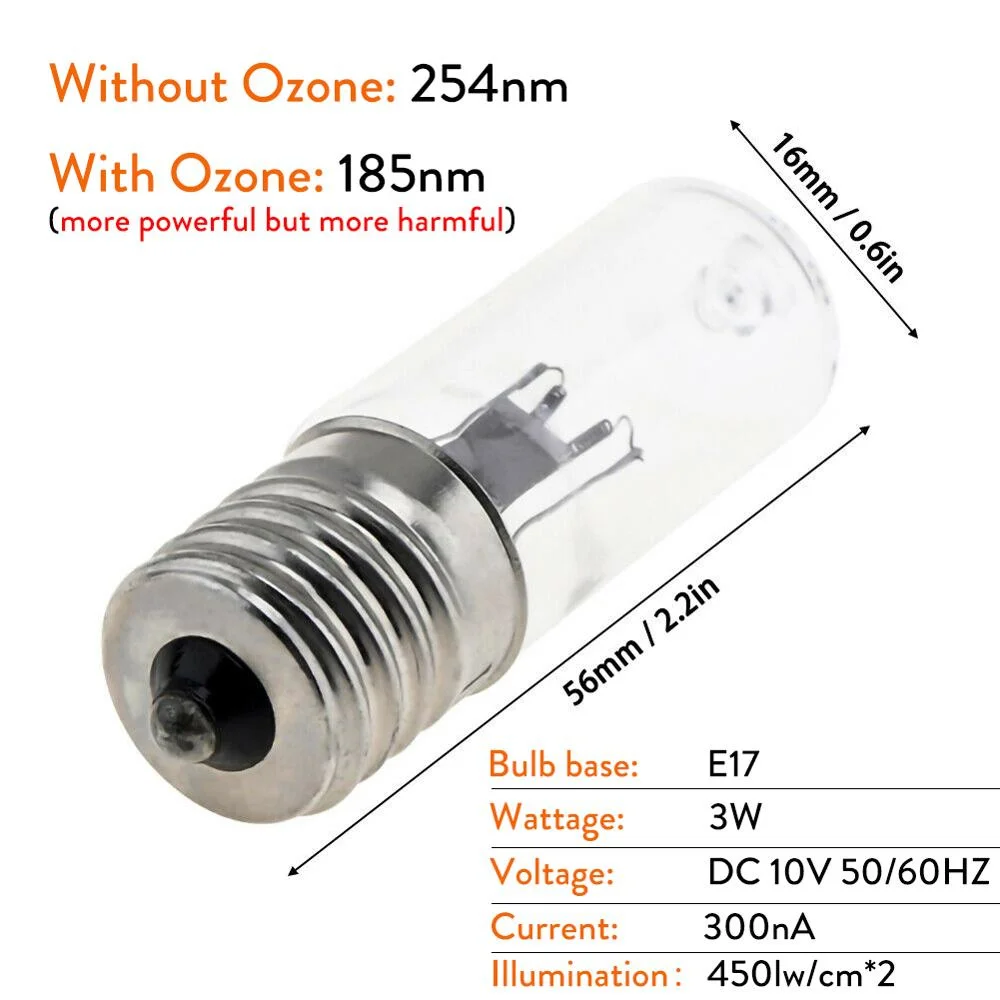 E17 10V Quartz Tube UVC Disinfection Lamp Ozone 254nm Ultraviolet Lamp Light Bulb Germicidal UV Lamp Kill Mites for Home Kitchen