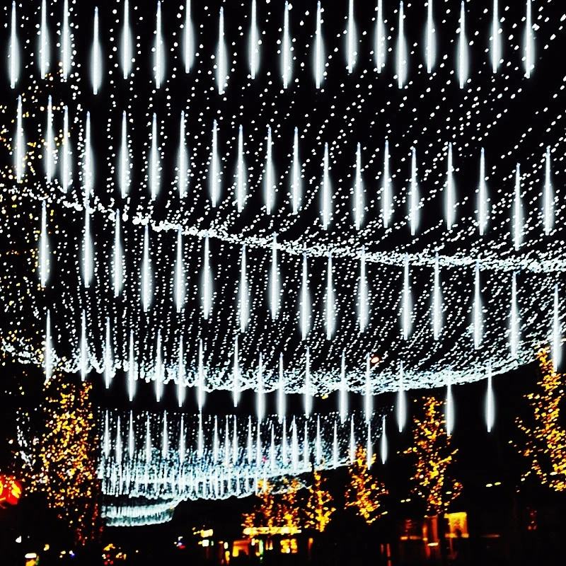 Outdoor  Meteor Shower Christmas Lights 10 Tubes 192 Led Hanging String Lights for Garden Tree Holiday Party Decoation Lamp