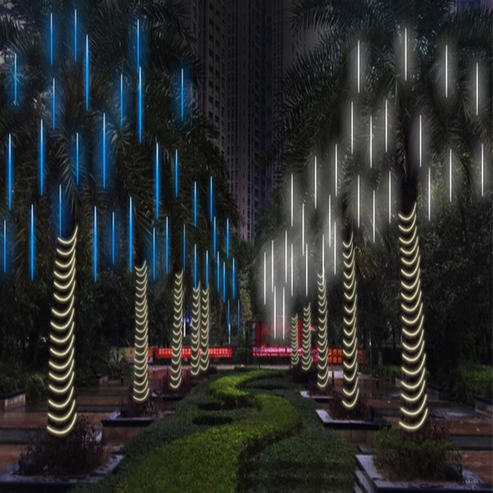 Outdoor  Meteor Shower Christmas Lights 10 Tubes 192 Led Hanging String Lights for Garden Tree Holiday Party Decoation Lamp