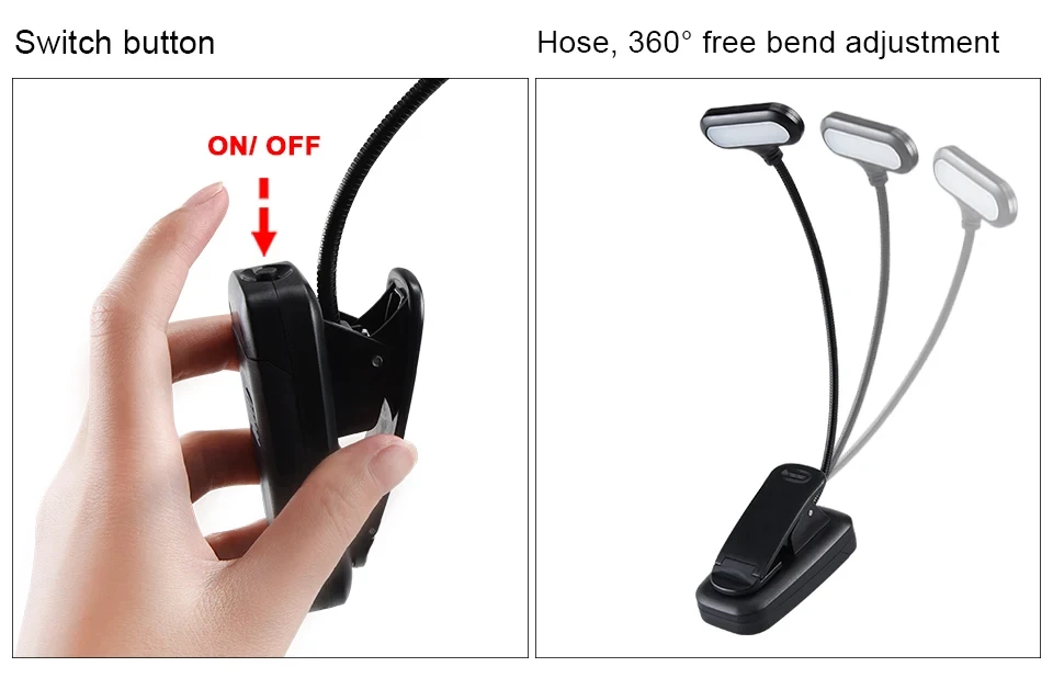 Adjustable LED Clip-On Book Lamp Table Battery Powered Flexible Study Learning Desk Lamp Portable Bedroom Reading Night Light