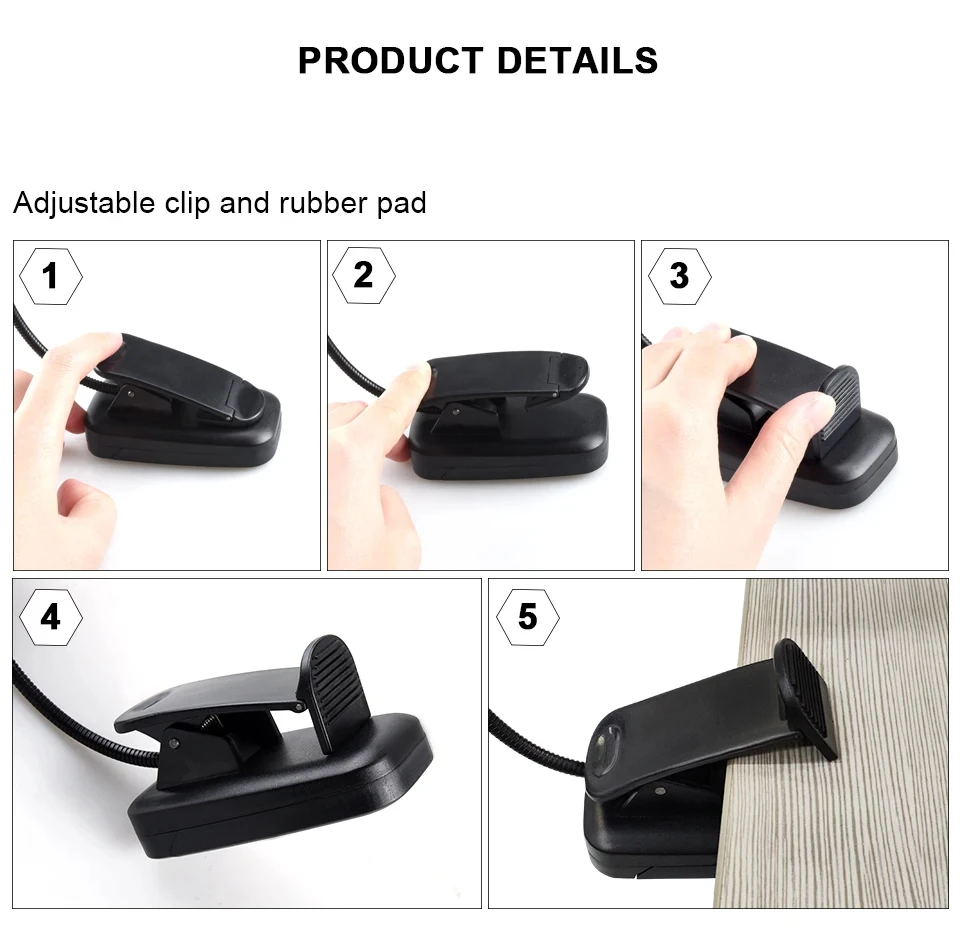 Adjustable LED Clip-On Book Lamp Table Battery Powered Flexible Study Learning Desk Lamp Portable Bedroom Reading Night Light