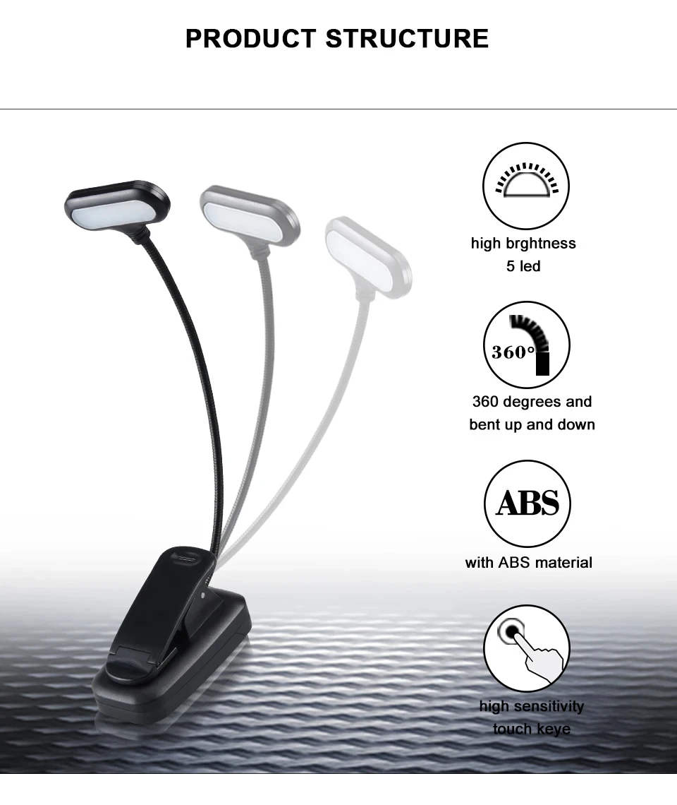 Adjustable LED Clip-On Book Lamp Table Battery Powered Flexible Study Learning Desk Lamp Portable Bedroom Reading Night Light