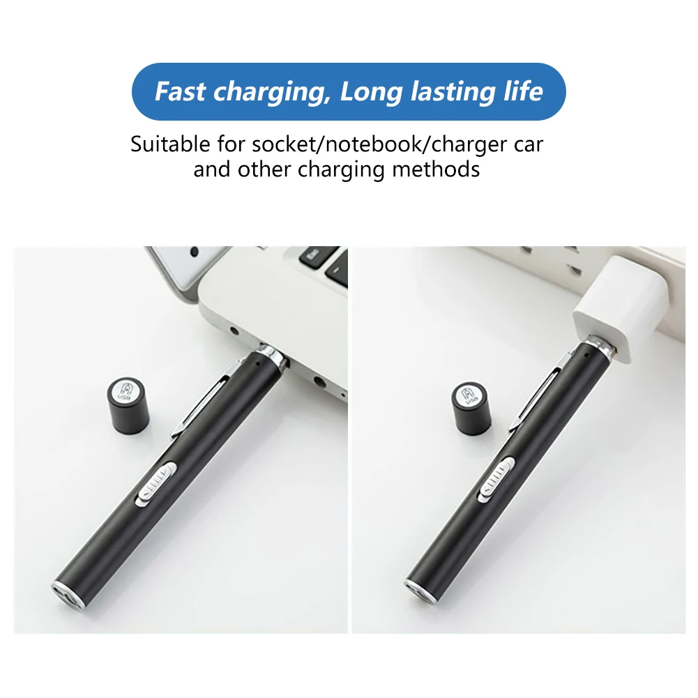 USB Rechargeable Medical Handy Pen Light Mini Nursing Flashlight LED Torch Lamp With Stainless Steel Clip Pocket Led Flashlight