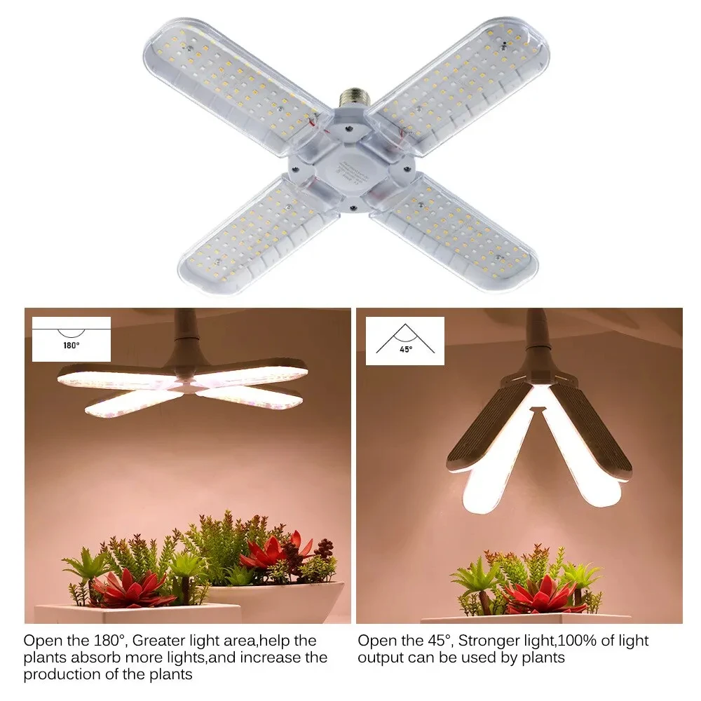 24/36/48W Fan Leaf Foldable LED Grow Light Full Spectrum E27 Plant Growing Light Phytolamp Bulb Indoor Plants Flower Seedling