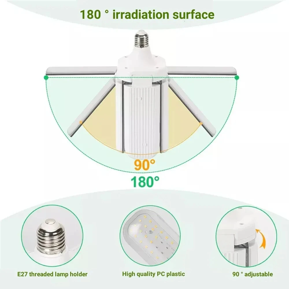 24/36/48W Fan Leaf Foldable LED Grow Light Full Spectrum E27 Plant Growing Light Phytolamp Bulb Indoor Plants Flower Seedling