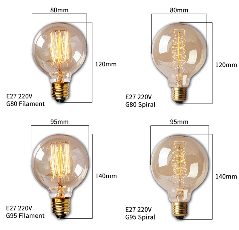 Retro Edison Bulb E27 220V 110V 40W ST64 G80 G95 T10 T45 Dimmable Ampoule Vintage Light Bulb Filament Incandescent Edison Lamp