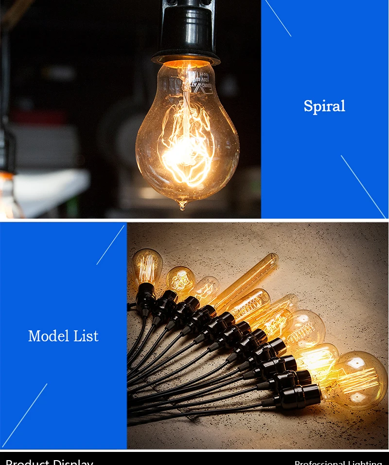 Retro Edison Bulb E27 220V 110V 40W ST64 G80 G95 T10 T45 Dimmable Ampoule Vintage Light Bulb Filament Incandescent Edison Lamp