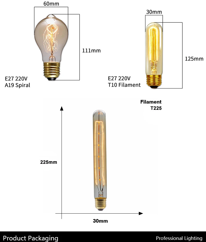 Retro Edison Bulb E27 220V 110V 40W ST64 G80 G95 T10 T45 Dimmable Ampoule Vintage Light Bulb Filament Incandescent Edison Lamp