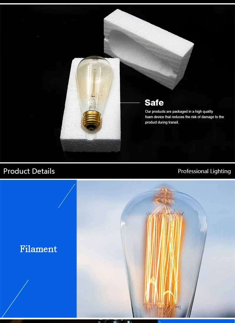 Retro Edison Bulb E27 220V 110V 40W ST64 G80 G95 T10 T45 Dimmable Ampoule Vintage Light Bulb Filament Incandescent Edison Lamp