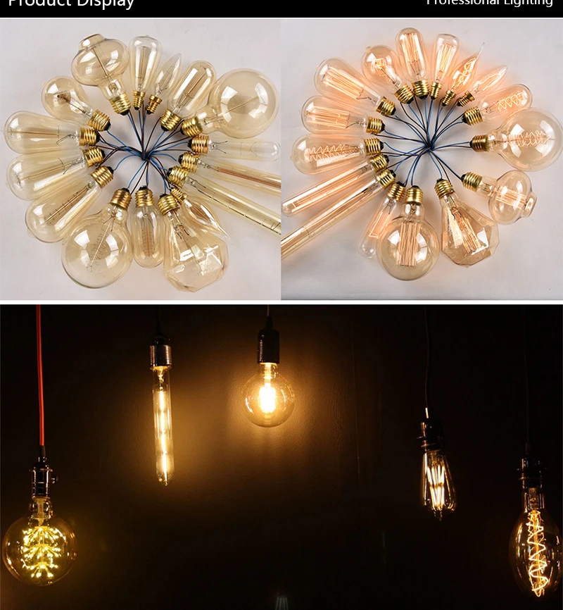 Retro Edison Bulb E27 220V 110V 40W ST64 G80 G95 T10 T45 Dimmable Ampoule Vintage Light Bulb Filament Incandescent Edison Lamp