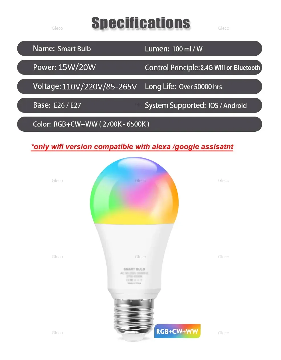 Tuya Wifi/Bluetooth Smart Led Light Bulb Alexa Led Lamp E27 RGB 110V 220V Smart Lamps For Google Assistant Smart Life