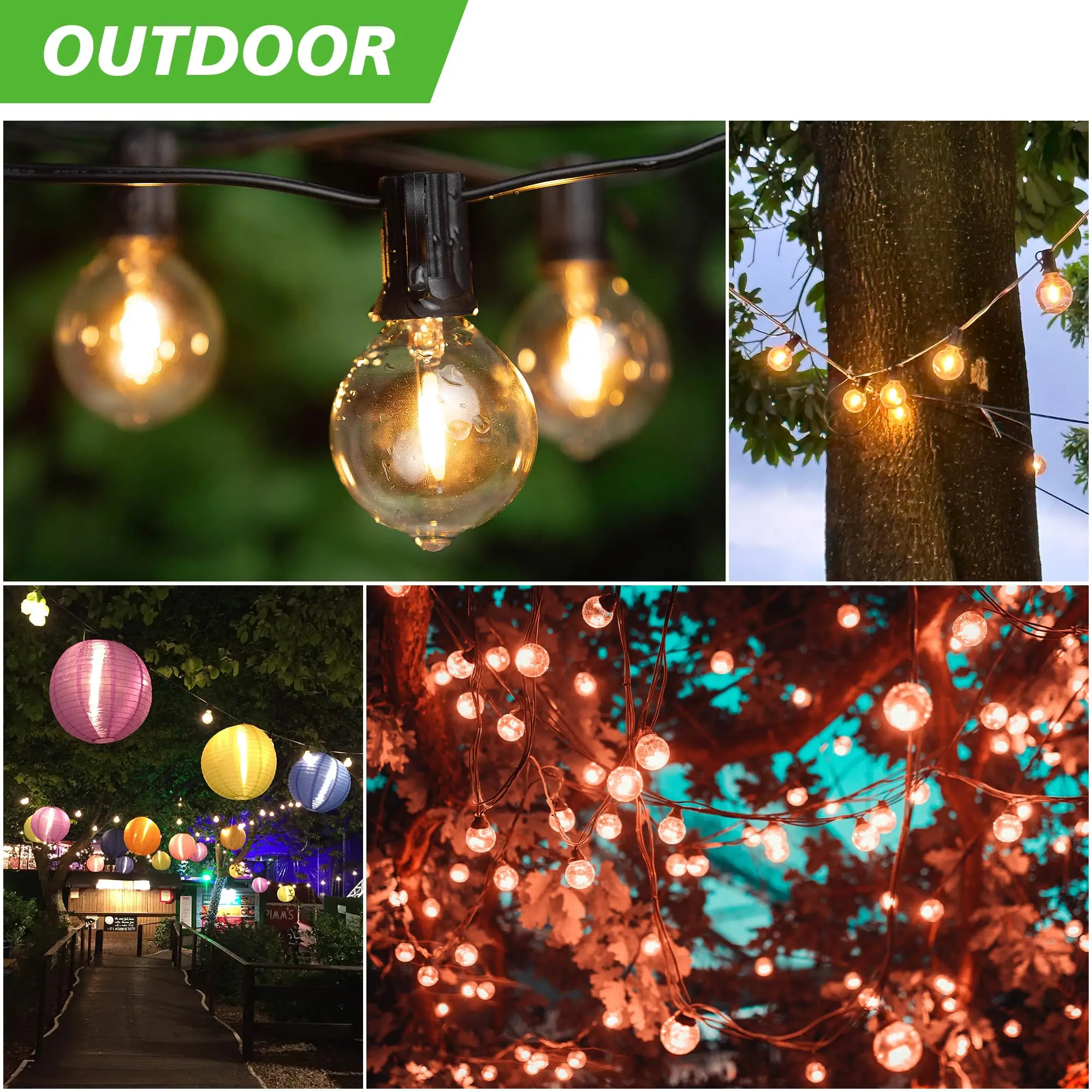 Vintage G40 Led String Light Replacement Bulb 1W Plastic Shatterproof Globe Mini Ball Lamp E12 Base 2200K PET Edison Light Bulbs