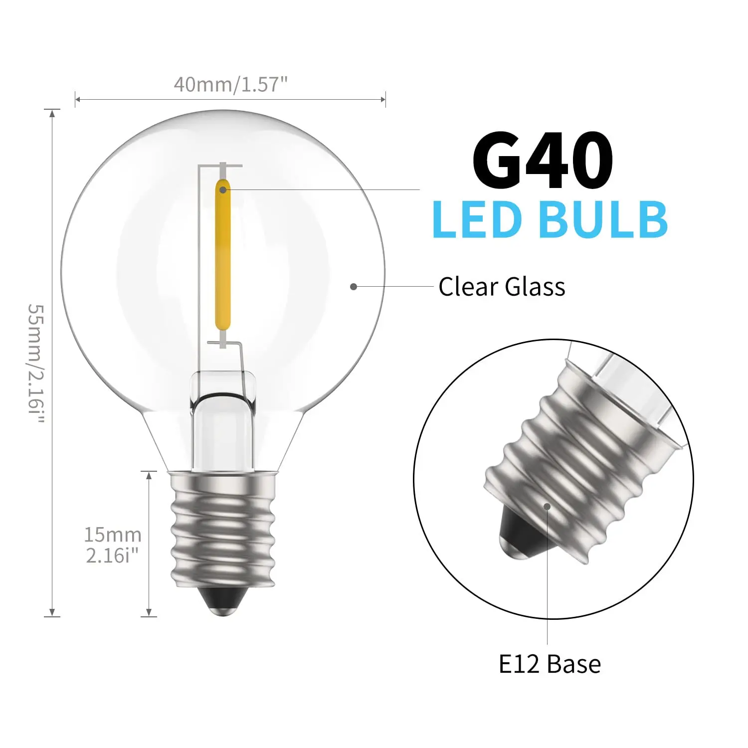 Vintage G40 Led String Light Replacement Bulb 1W Plastic Shatterproof Globe Mini Ball Lamp E12 Base 2200K PET Edison Light Bulbs