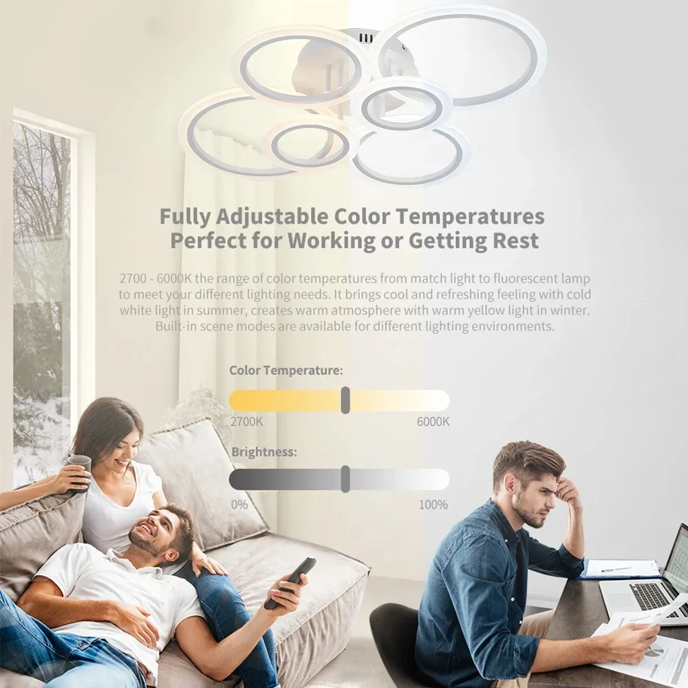 Modern LED Chandelier Home Lighting Ring Ceiling Mount Chandelier Living Room Bedroom Lighting Lustre Ceiling Pendant Lamp