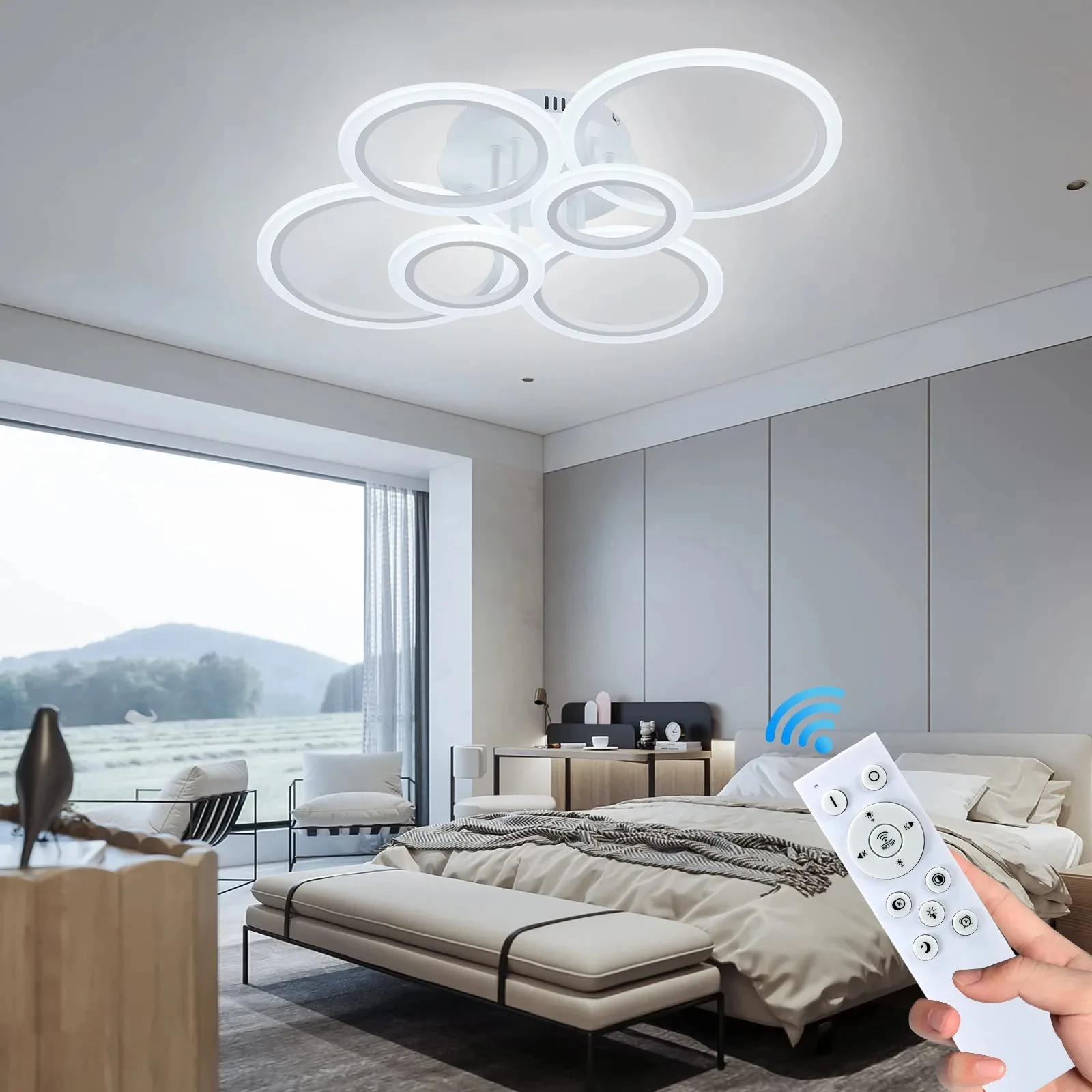 Modern LED Chandelier Home Lighting Ring Ceiling Mount Chandelier Living Room Bedroom Lighting Lustre Ceiling Pendant Lamp