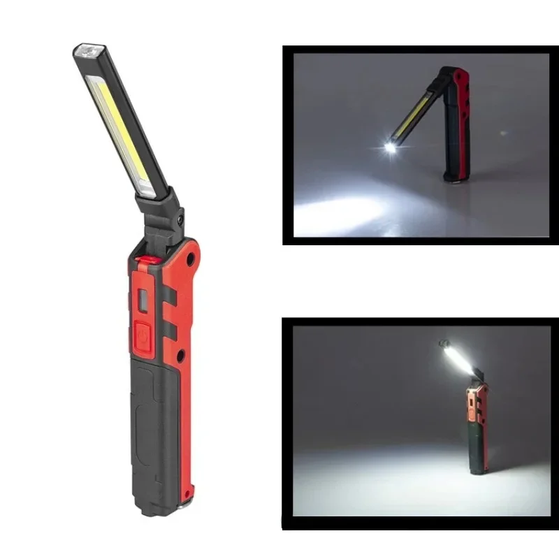 Dimmable COB LED Work Light USB Rechargeable Folding Flashlight Inspection Lamp with Magnetic Hook Power Bank
