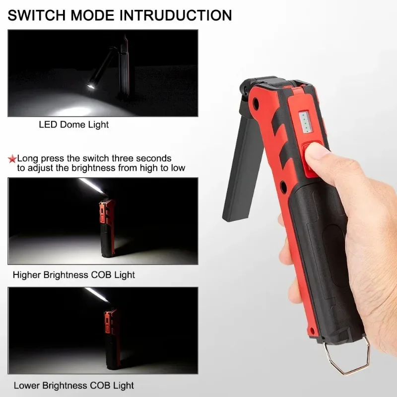 Dimmable COB LED Work Light USB Rechargeable Folding Flashlight Inspection Lamp with Magnetic Hook Power Bank