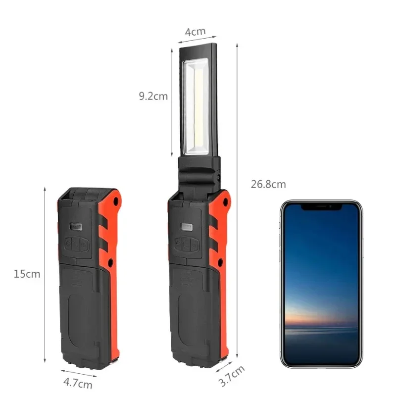 Dimmable COB LED Work Light USB Rechargeable Folding Flashlight Inspection Lamp with Magnetic Hook Power Bank