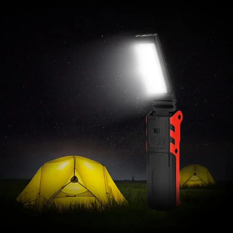 Dimmable COB LED Work Light USB Rechargeable Folding Flashlight Inspection Lamp with Magnetic Hook Power Bank