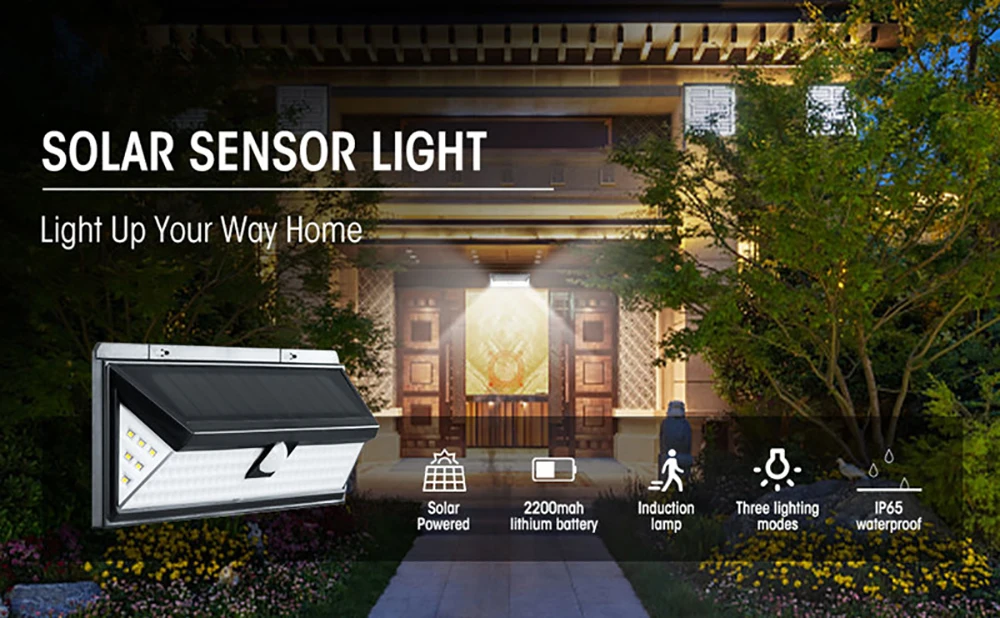 Solar Wall Light LED Outdoor Sensor LightWall Light 118 Lights 4400mAh Strong LightingSolar Sensor LightFor Garden Decoration