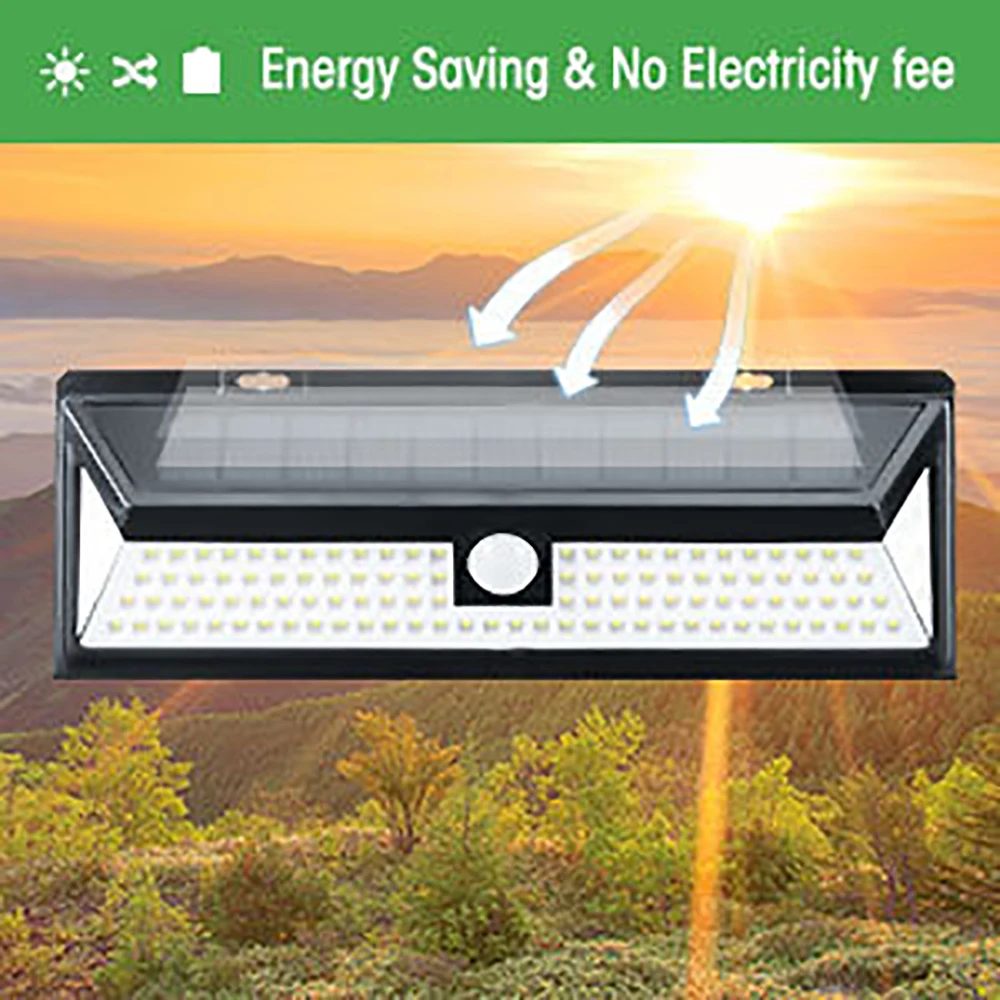Solar Wall Light LED Outdoor Sensor LightWall Light 118 Lights 4400mAh Strong LightingSolar Sensor LightFor Garden Decoration