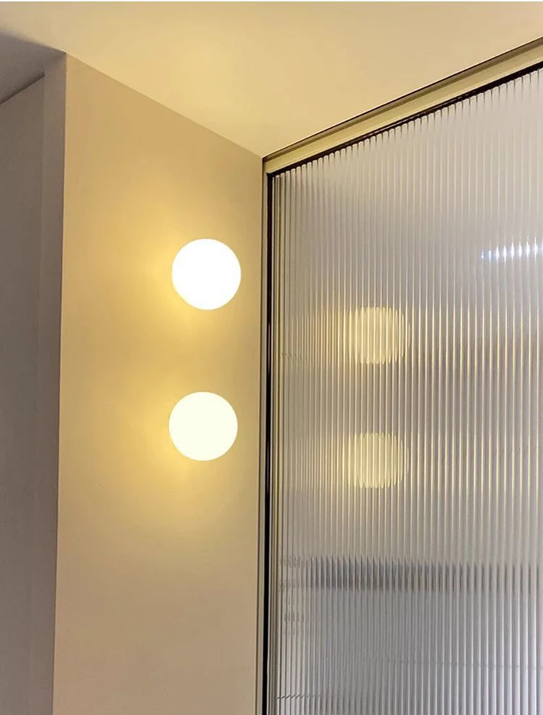 Glass Ball Lamp Modern Milky White Glass Wall Lamps for Bedroom Living Room Sofa Background Concealed Base Bathroom Wall Light