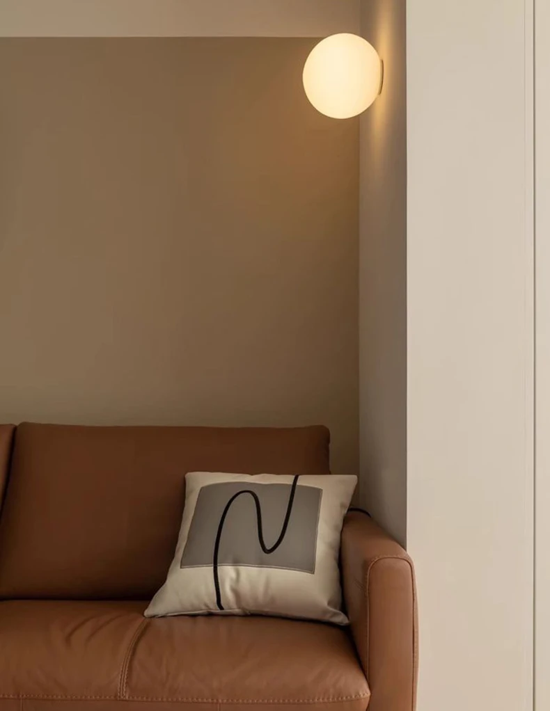 Glass Ball Lamp Modern Milky White Glass Wall Lamps for Bedroom Living Room Sofa Background Concealed Base Bathroom Wall Light