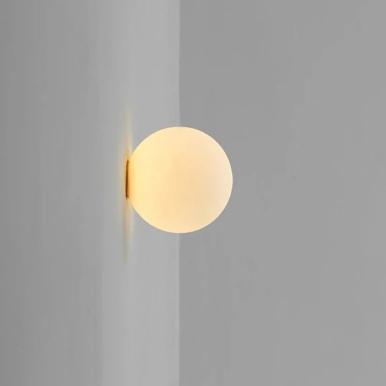 Glass Ball Lamp Modern Milky White Glass Wall Lamps for Bedroom Living Room Sofa Background Concealed Base Bathroom Wall Light