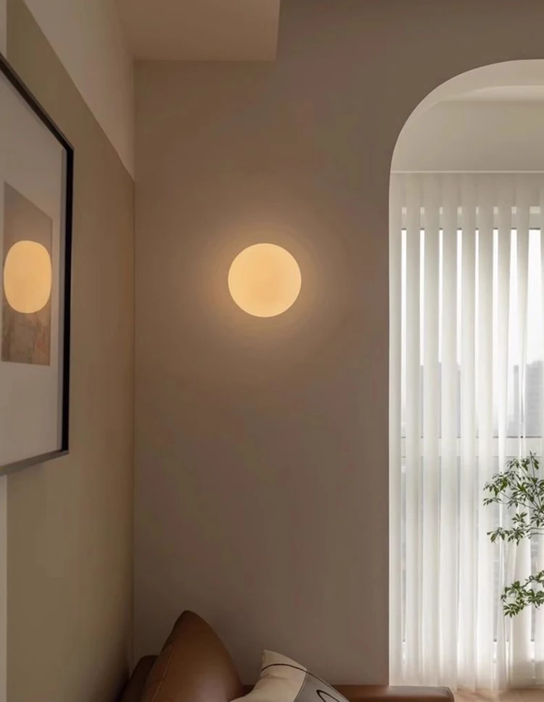 Glass Ball Lamp Modern Milky White Glass Wall Lamps for Bedroom Living Room Sofa Background Concealed Base Bathroom Wall Light