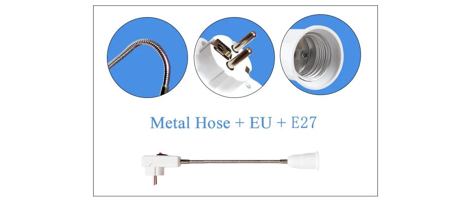 EU US Plug to E27 Lamp Holder Light Bulb Socket With Switch Flexible Lamp Base Conversion Table Lamp Converter 20cm 30cm 50cm