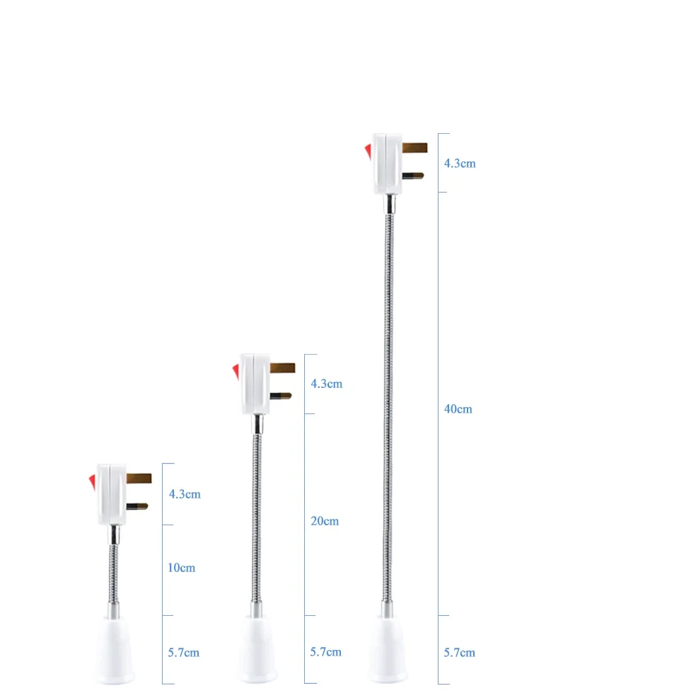 EU US Plug to E27 Lamp Holder Light Bulb Socket With Switch Flexible Lamp Base Conversion Table Lamp Converter 20cm 30cm 50cm