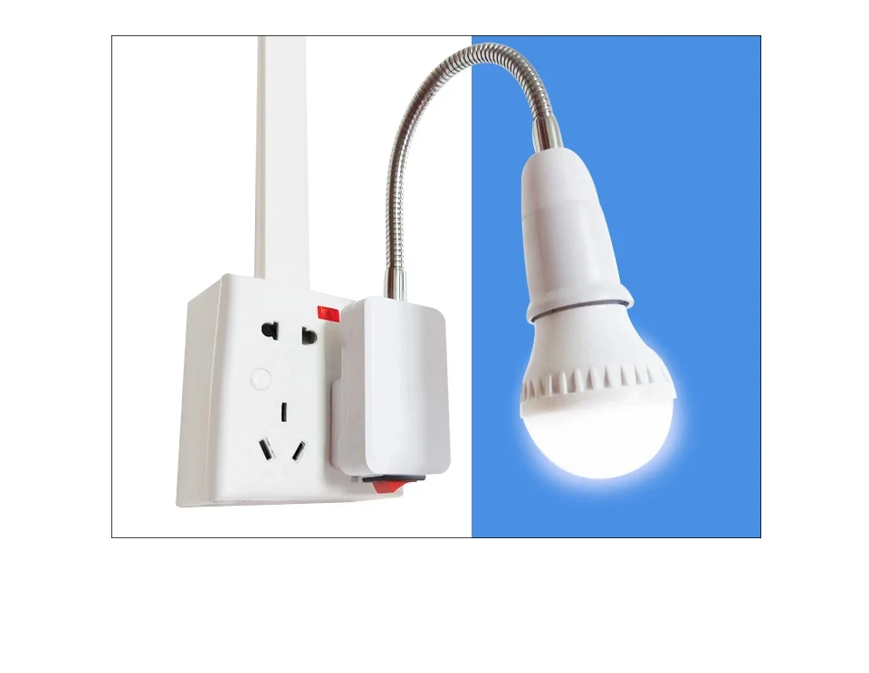 EU US Plug to E27 Lamp Holder Light Bulb Socket With Switch Flexible Lamp Base Conversion Table Lamp Converter 20cm 30cm 50cm