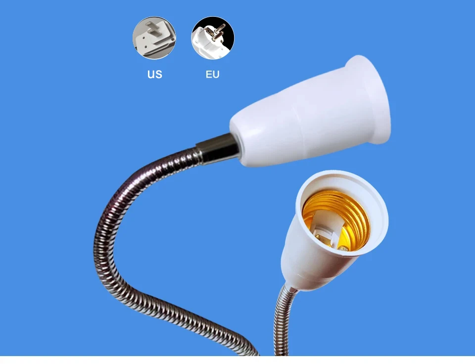 EU US Plug to E27 Lamp Holder Light Bulb Socket With Switch Flexible Lamp Base Conversion Table Lamp Converter 20cm 30cm 50cm