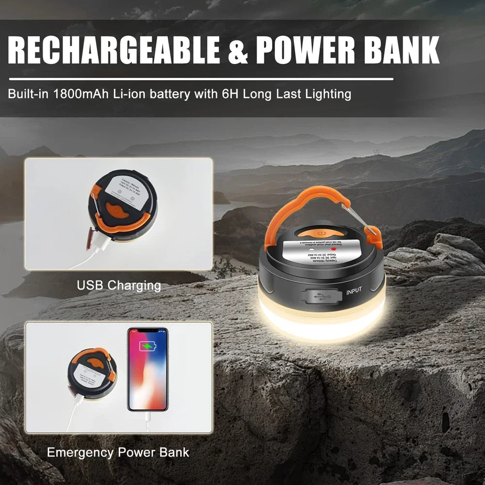 New Portable Camping Lights Outdoor Tent Lamp Have 5 Modes Retractable Hook Mini Family Walking 20W High-Power Emergency Lights