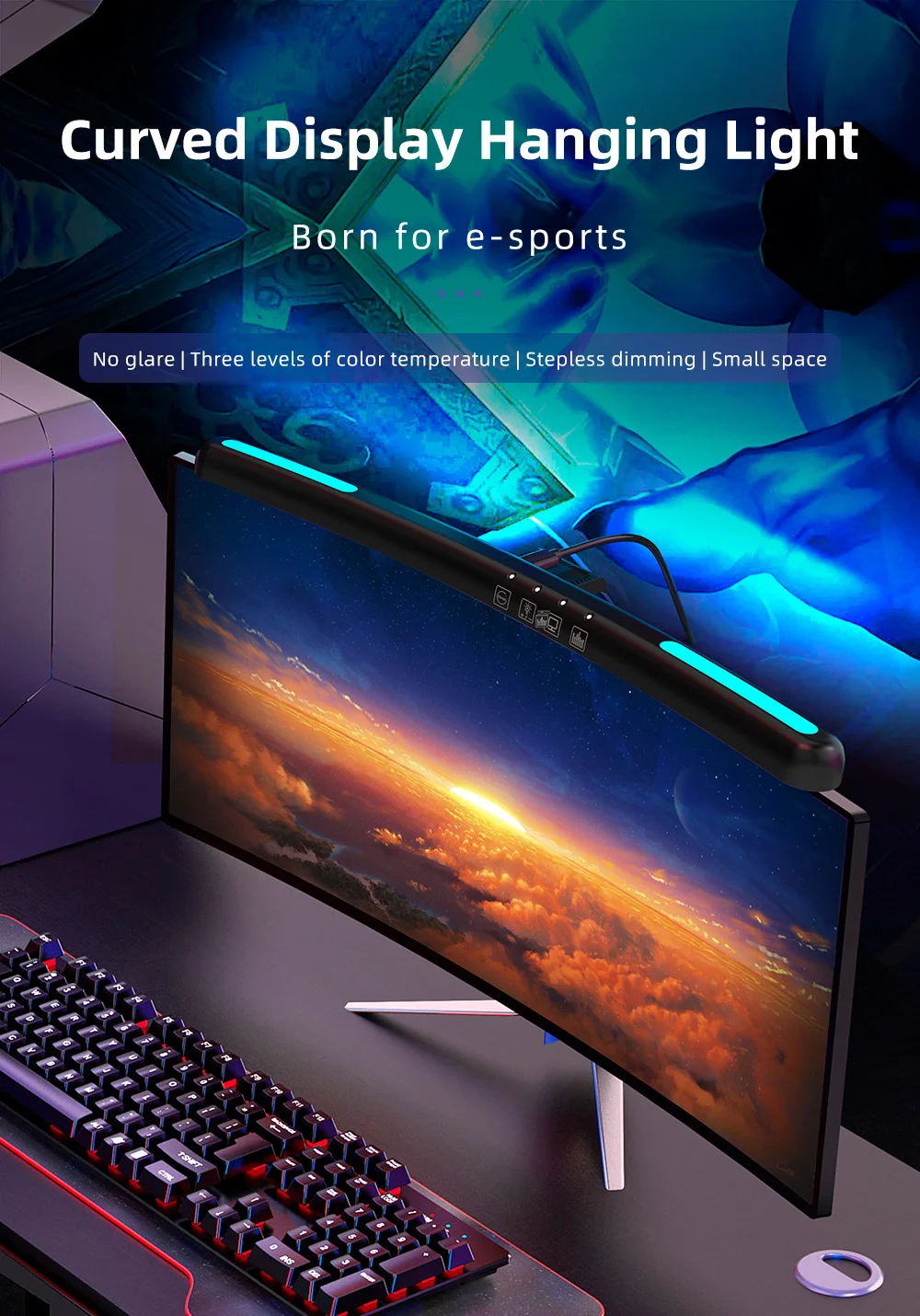 USB Stepless Dimming Screen Hanging Lights Curved Screen Monitor Light Bar RGB Background Atmosphere Desk Lamp Monitor Light Bar