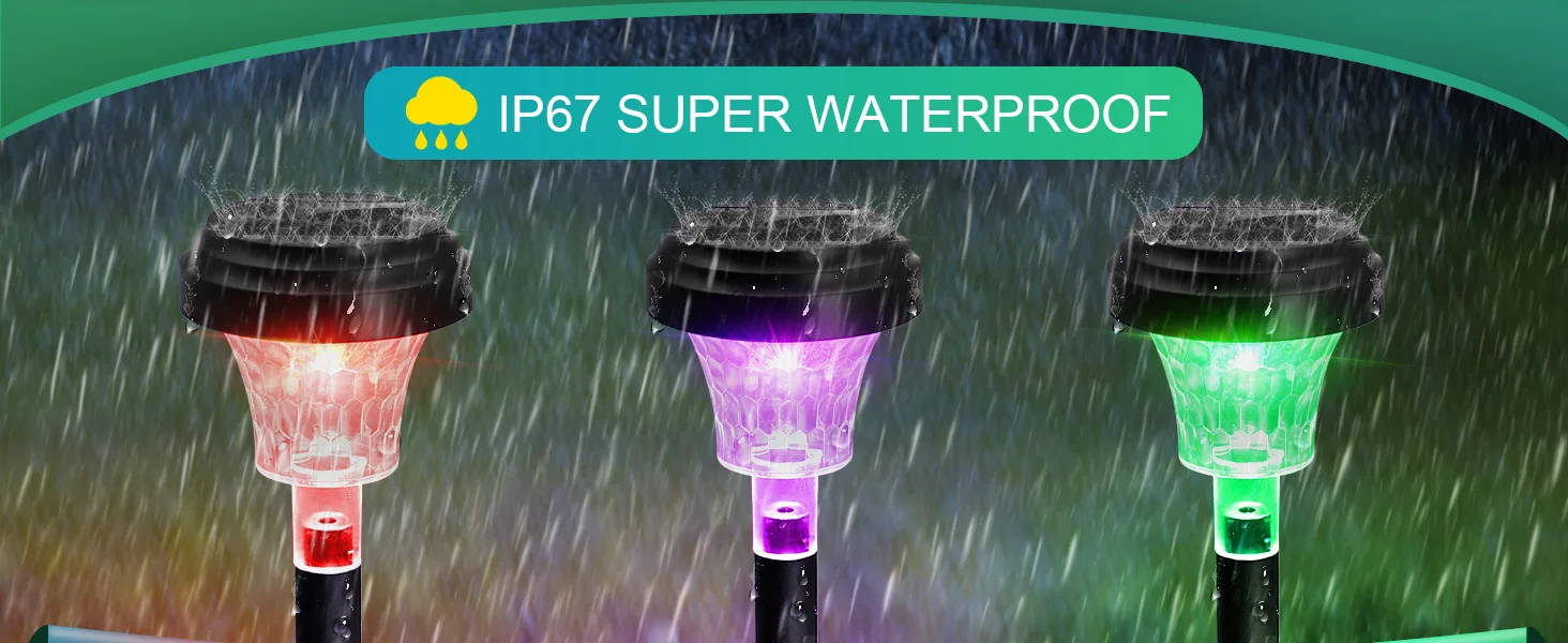 Solar Pathway Lights Outdoor Solar Yard Lamp RGB Color Changing/Warm White IP67 Waterproof LED Solar Lights for Garden Path