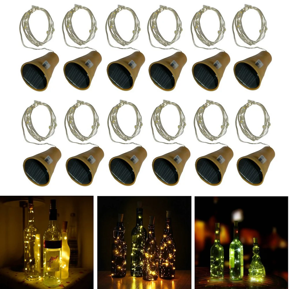 10/20LEDs Solar Wine Bottle String Light Solar Copper Wire Fairy Lights Cork Shape Christmas Lamp For Wedding Party Garden Decor