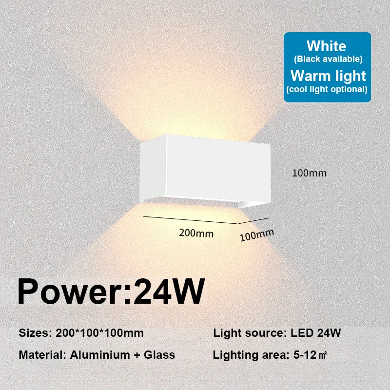 Nordic Modern Wall Light 12W 24W IP65 Waterproof LED Lamps Indoor Outdoor Wall Sconce Living Room Porch Bedroom Wall Lamp