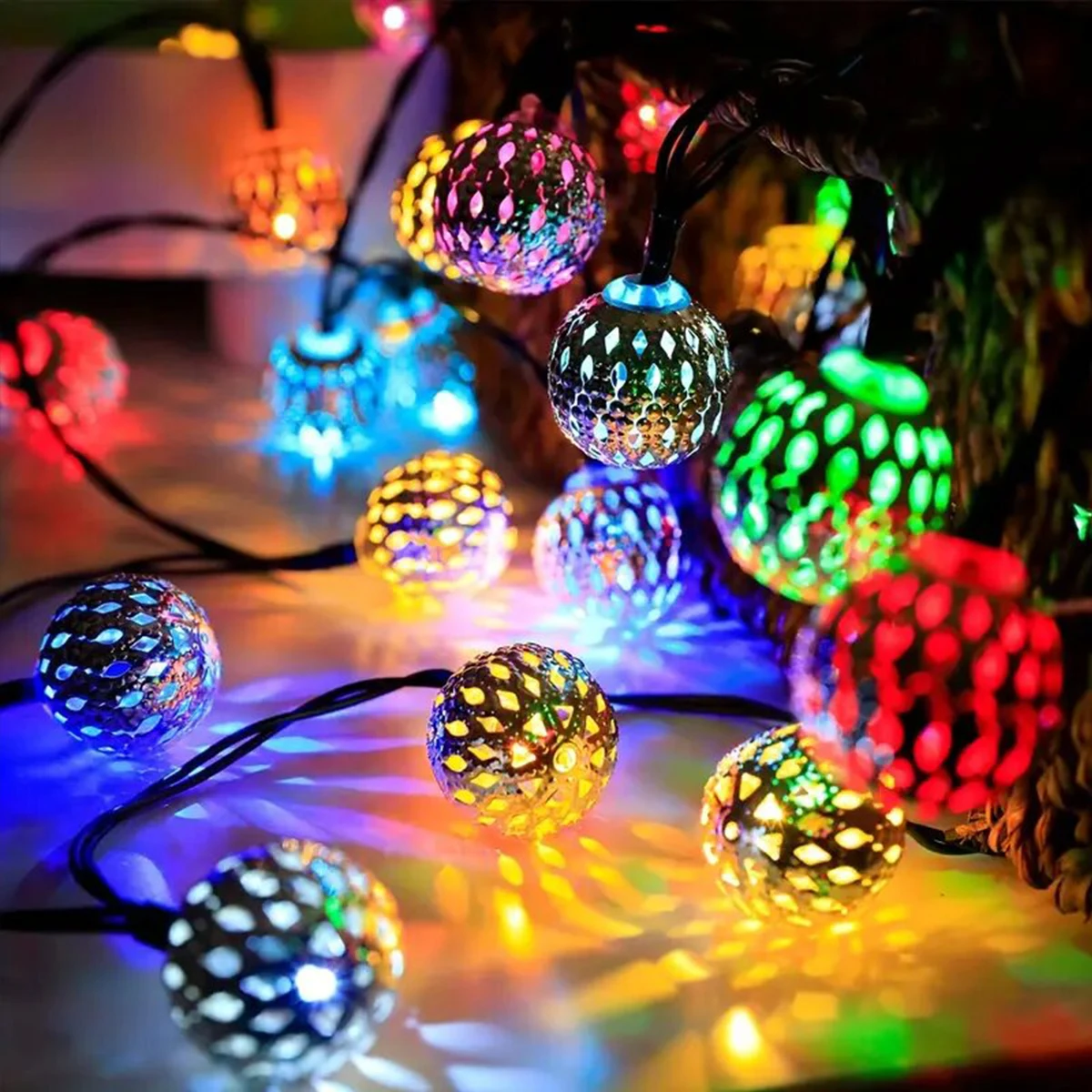 1pc Moroccan Ball Solar String Lights 20/30 LED Outdoor String Lights For Bedroom Garden Wedding Holiday Party Festival Decor
