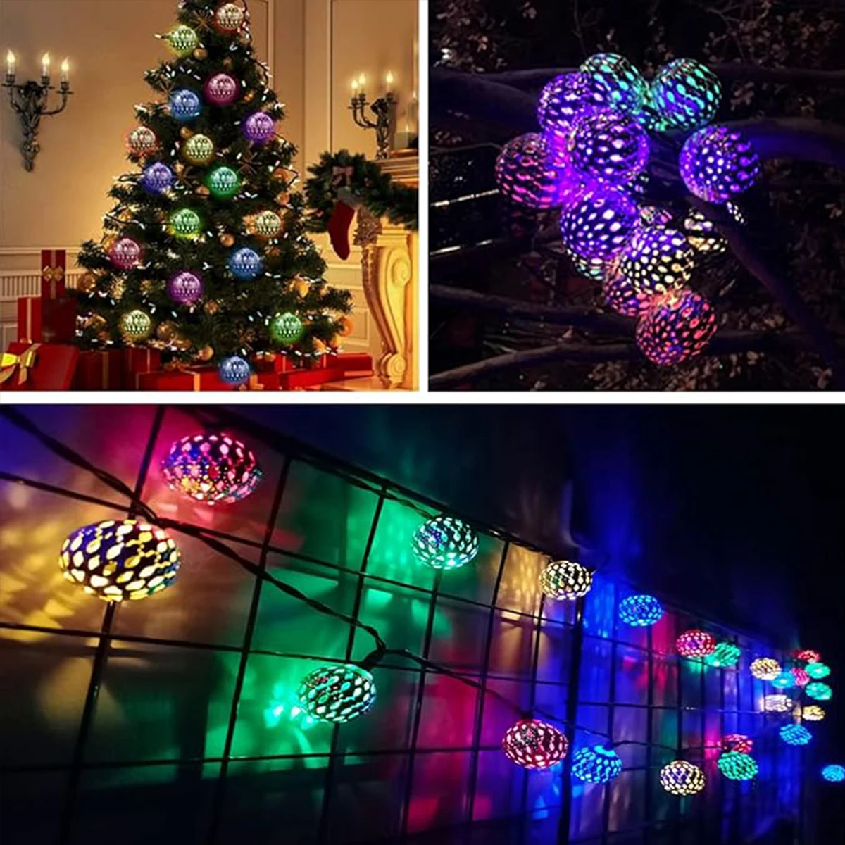 1pc Moroccan Ball Solar String Lights 20/30 LED Outdoor String Lights For Bedroom Garden Wedding Holiday Party Festival Decor