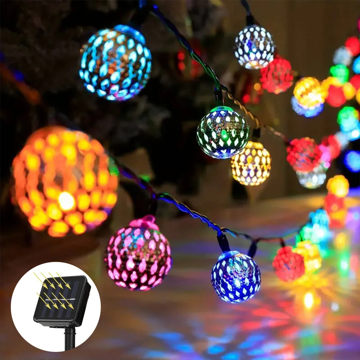 1pc Moroccan Ball Solar String Lights 20/30 LED Outdoor String Lights For Bedroom Garden Wedding Holiday Party Festival Decor
